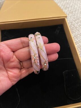 Pink Enamel Floral Hoop Earrings with Crystal Accents